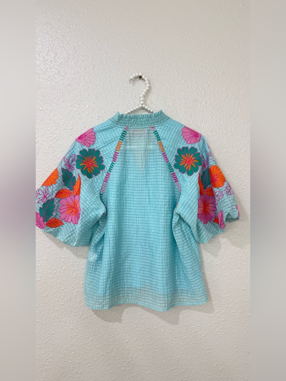 THML PUFF SLEEVE EMBROIDERY DETAIL STRIPED TOP Size S - Picture 5 of 8